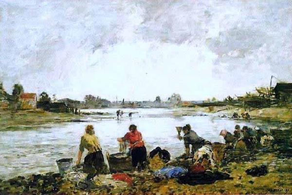 Eugene Boudin Lavadeiras nas margens do rio Touques oil painting image